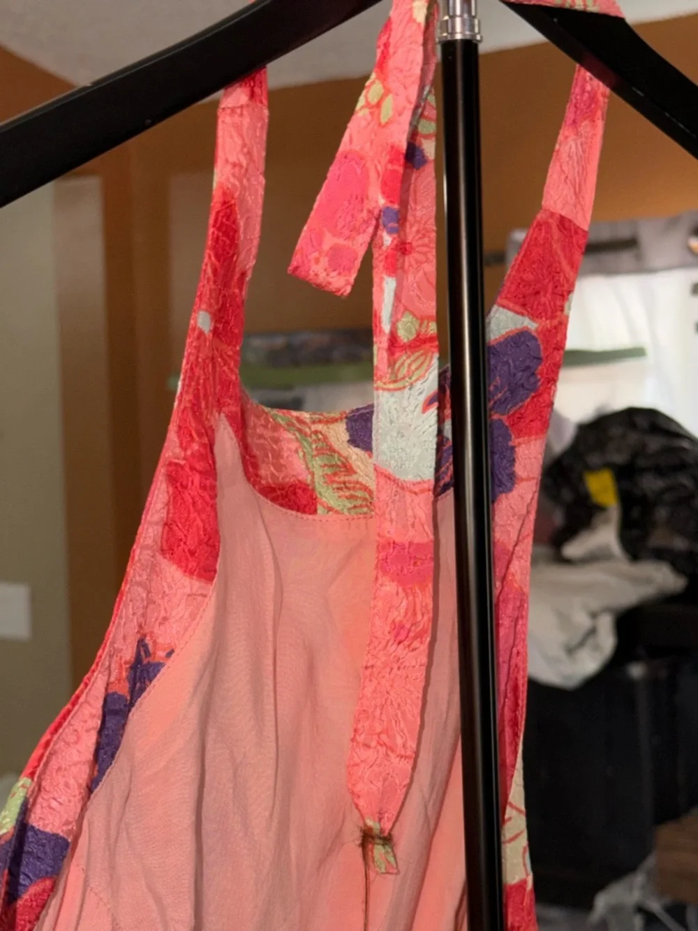 Free People PassionflowerPink Floral Halter Crinkle Fabric Lined Dress Sz M - Picture 11 of 16